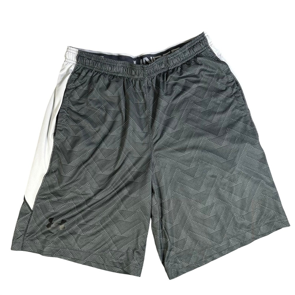 Under Armour Mens Charcoal Grey White Geometric Mesh Athletic Shorts XL